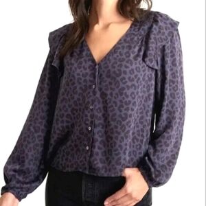 NWT Marine Layer Rory Leopard print Blouse blue and black size XS
